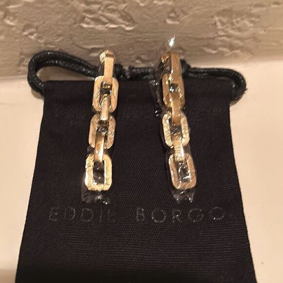 Eddie Borgo Supra Chain Link Drop Earrings 12k Gold Finish New - Picture 1 of 9